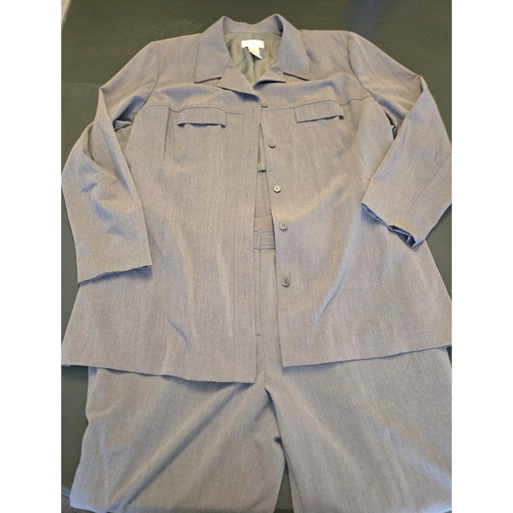 Worthington Works Gray 2 Piece Pant Suit Blazer & Wide Leg Trousers Sz 22W